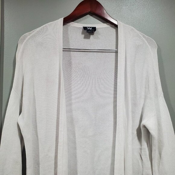 W By Worth Women's Ribbed Open Front Long Sleeve Cardigan Sweater White Pocket S - Picture 4 of 12